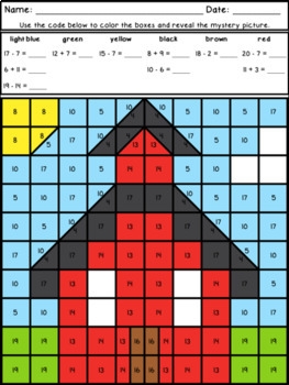 Back To School Mystery Pictures Addition Subtraction Within 20 Fact