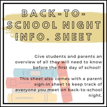 Back To School Night Information Sheet By Growing ELA TPT