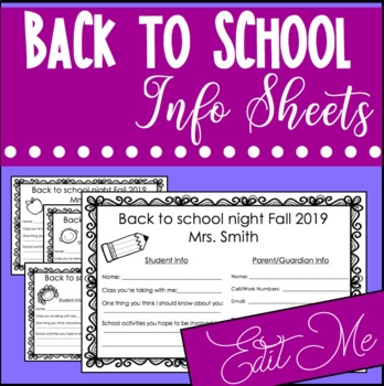 Back To School Night Information Sheets By North Dakota Teaching