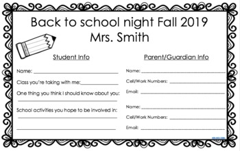 Back To School Night Information Sheets By North Dakota Teaching