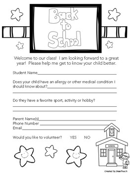 Back To School Night Parent Form quot Getting To Know Your Child quot By SkoolTeech