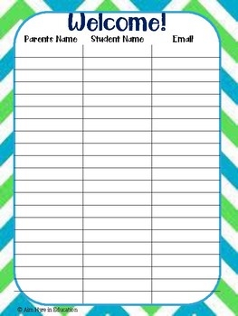 Back To School Night Parent Sign In Sheet By Aim Hyre In Education