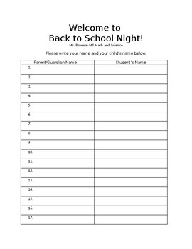 Back To School Night Sign In Sheet By Msbowers TpT