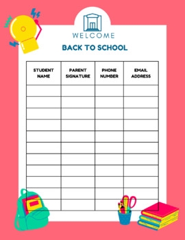 Back To School Night Sign In Sheet By R T TPT