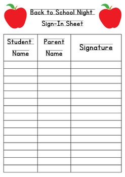 Back To School Night Sign In Sheet Printable By Haileys Templates