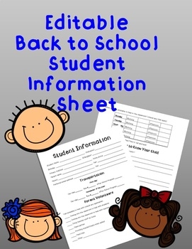 Back To School Night Student Information Sheet EDITABLE TPT