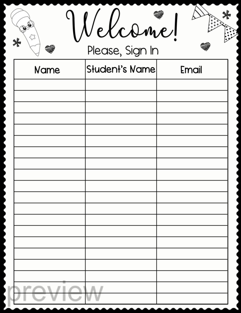 Back To School Open House Night Sign In Sheets Meet The Teacher 