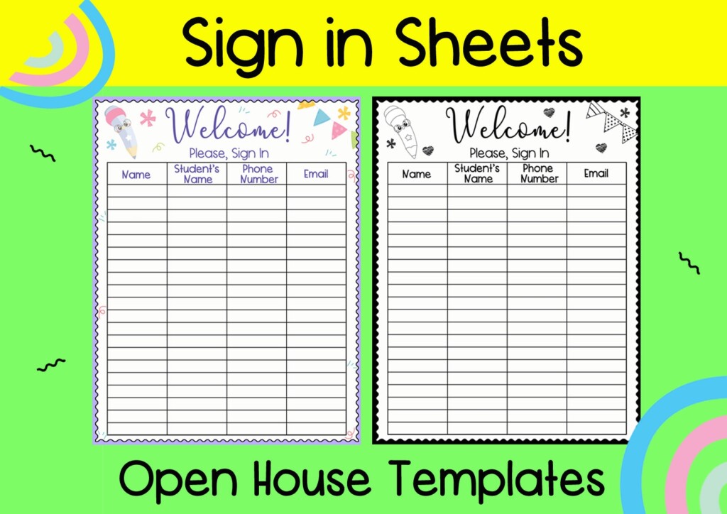 Back To School Open House Night Sign In Sheets Meet The Teacher 
