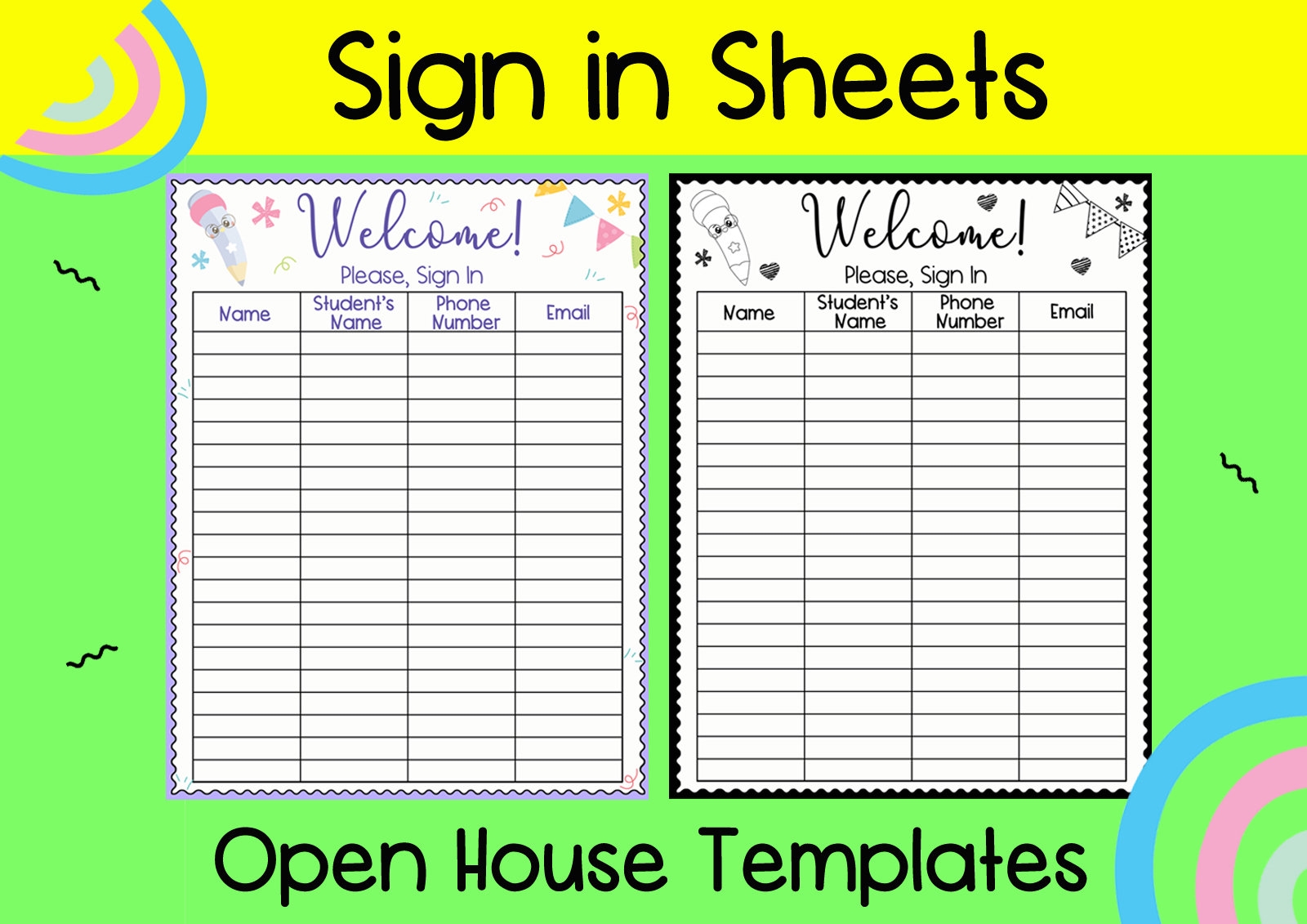 Back To School Open House Night Sign In Sheets Meet The Teacher