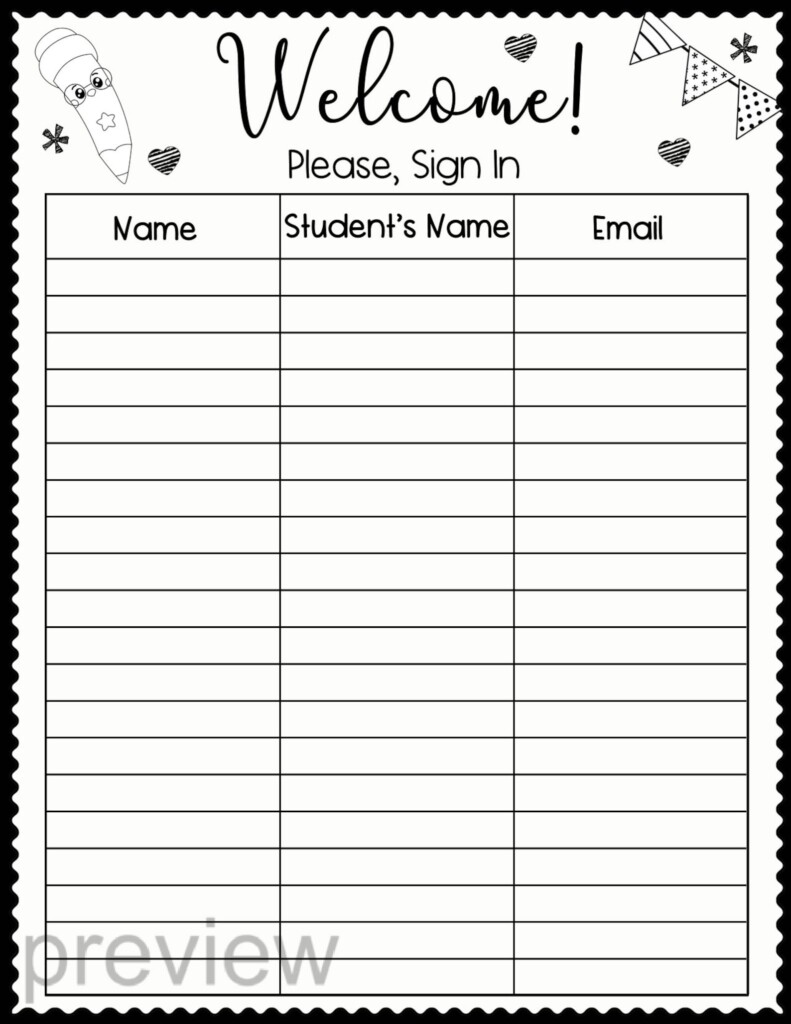Back To School Open House Night Sign In Sheets Meet The Teacher 