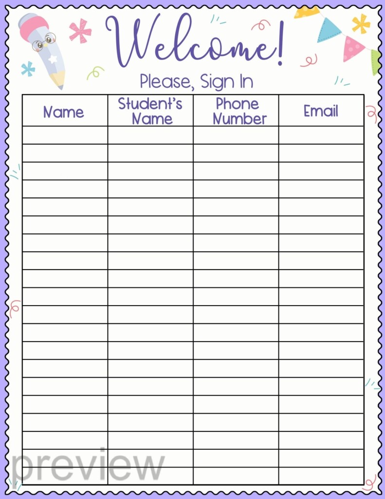 Back To School Open House Night Sign In Sheets Meet The Teacher 