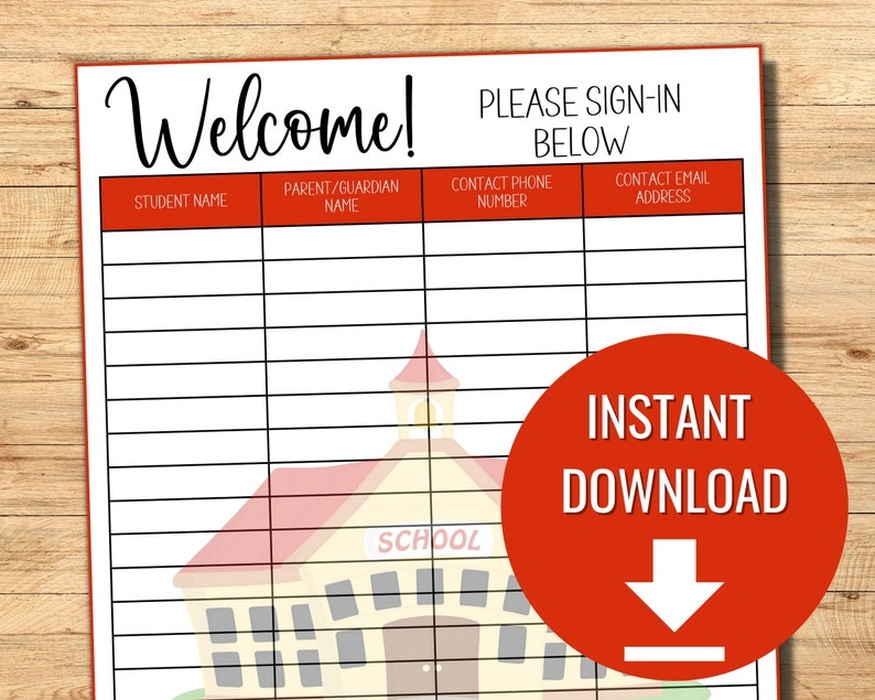 Back To School Open House Sign In Sheet Classroom Sign In Etsy