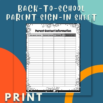 Back To School Parent Sign In Sheet By 5th Grade Summer TPT
