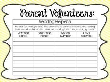 Back To School Parent Volunteer Sign Up Forms By Natalie Kay