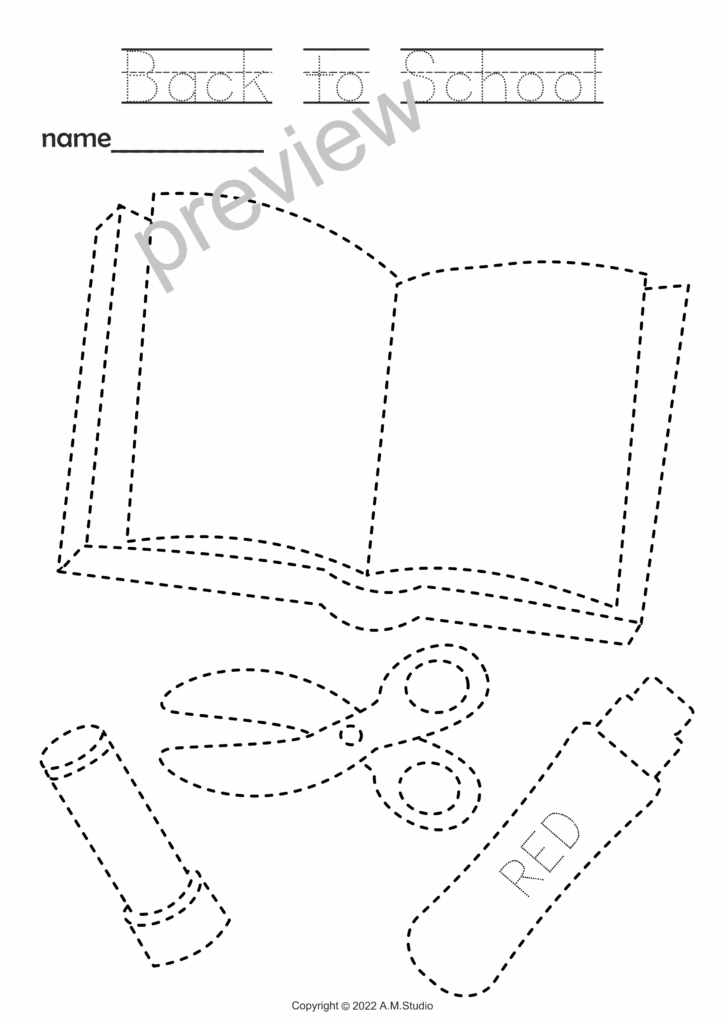 Back To School Picture Tracing Activities Trace And Color Worksheets 