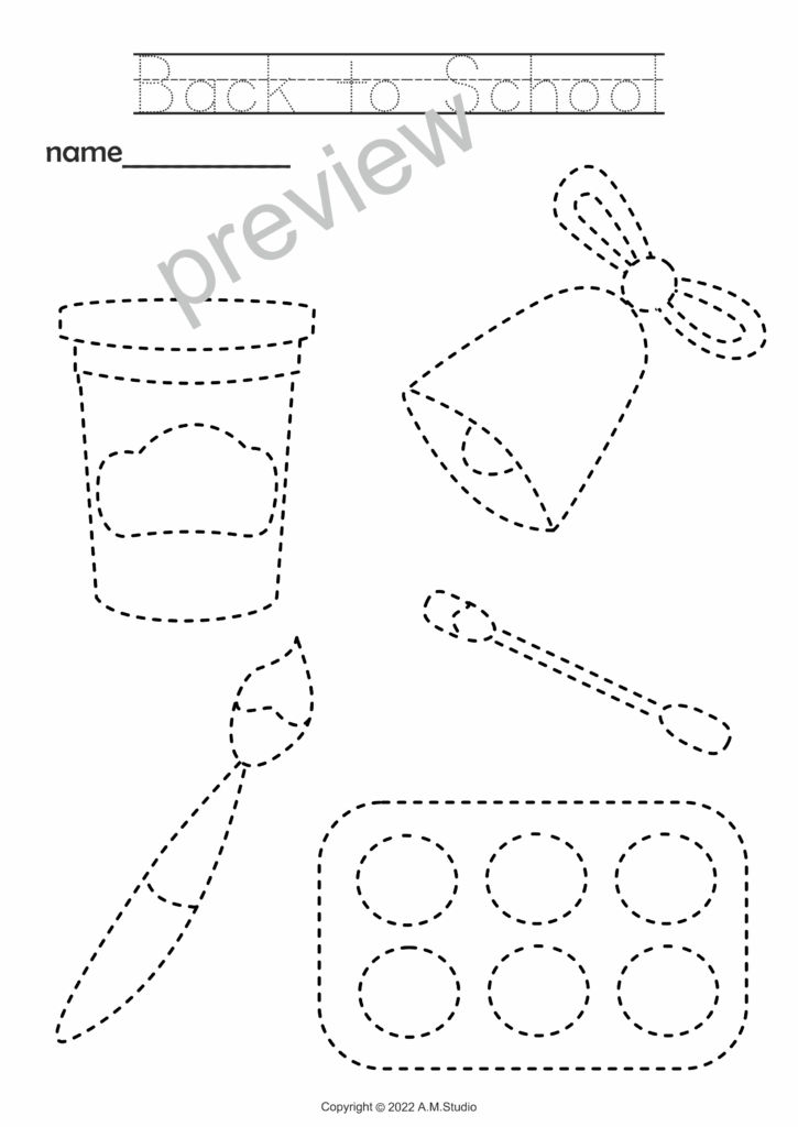 Back To School Picture Tracing Activities Trace And Color Worksheets 