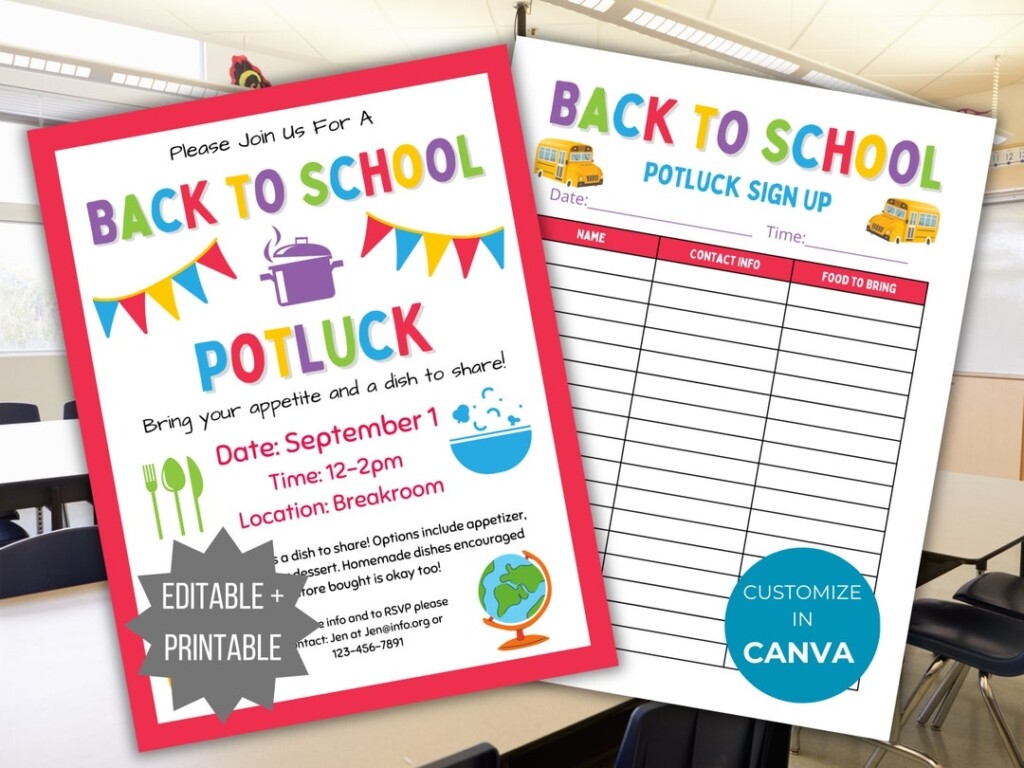 Back To School Potluck Flyer Template Potluck Sign Up Sheet 