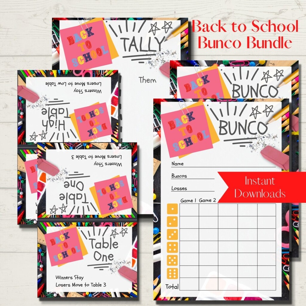 Back To School Printable Bunco Score Sheet Bundle Score Cards Tally 