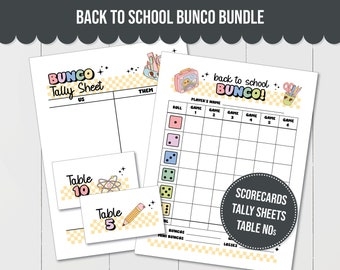 Back To School Printable Bunco Score Sheet Bundle Score Cards Tally 
