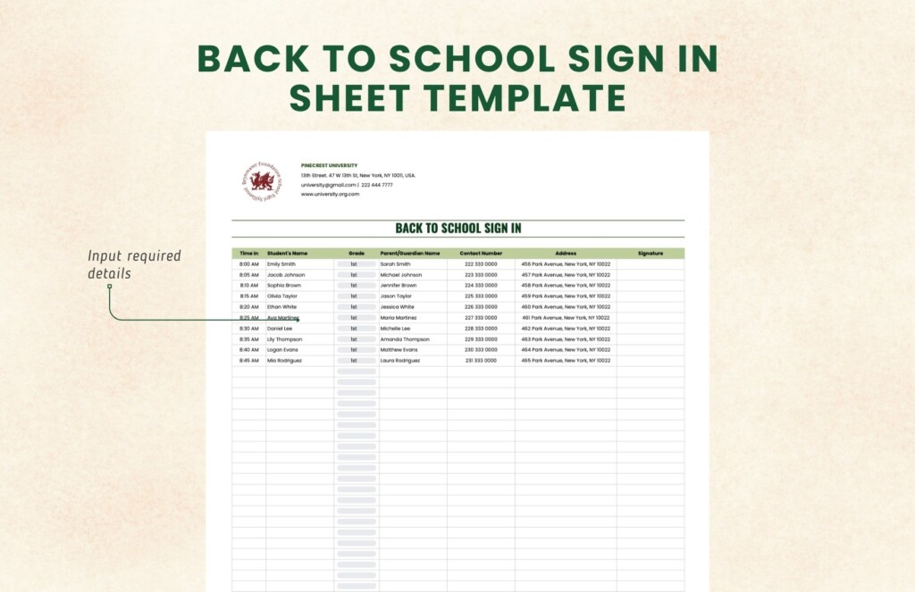 Back To School Sign In Sheet Template In Excel Google Sheets Word Back To School Sign In Sheet Template In Excel Google Sheets Word