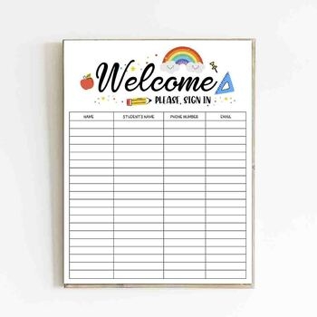 Back To School Sign In Sheets 8 5x11 By Kiddie Resources TPT