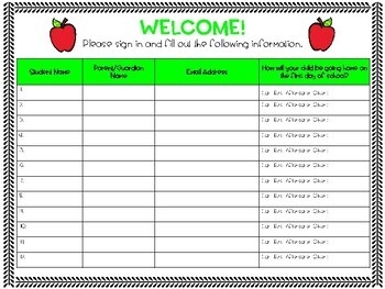 Back To School Sign In Sheets By Tiffany Whitten TpT
