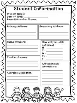 Back To School Student Information Sheet By Classy In Kindergarten