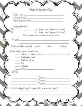 Back to School Student Information Sheet Parent Survey By Oh My Word 