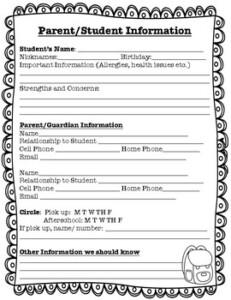 Back To School Parent Information Sheet - schoolprintablesheets.com