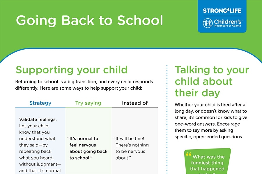 Back To School Tip Sheets Pre K To High School Strong4Life