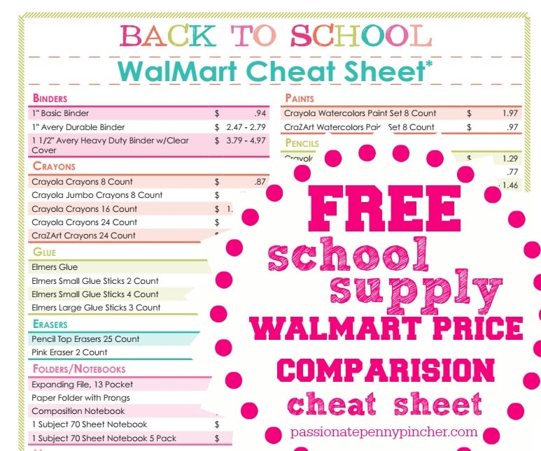 Back To School Walmart Cheat Sheet Free Printable Passionate Penny 