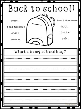 Back To School Writing Worksheets For The First Week Back At School