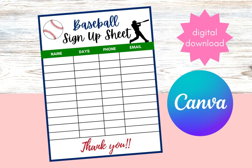Baseball Sign Up Sheet Kids Flyerschool Flyer Handout Pta Pto Volunteer 