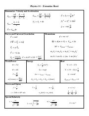 Basic Physics Formula Sheet High School