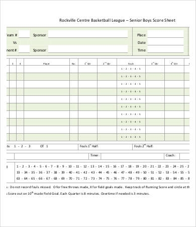 Basketball Score Sheet 12 Free PDF Documents Download