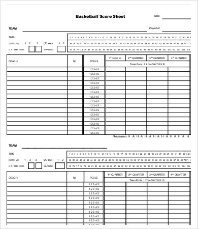 Basketball Score Sheet 12 Free PDF Documents Download