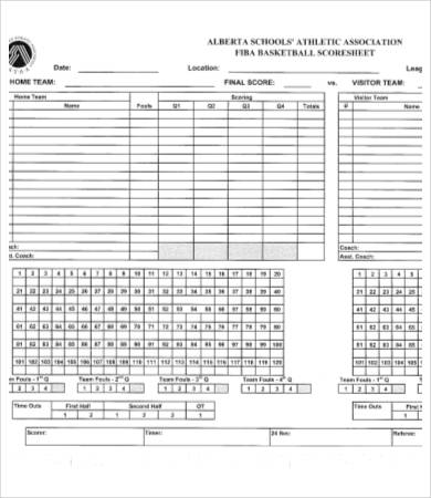 Basketball Score Sheet 12 Free PDF Documents Download