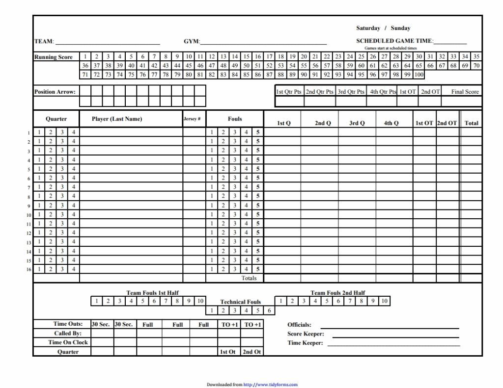 Basketball Score Sheet Free Download