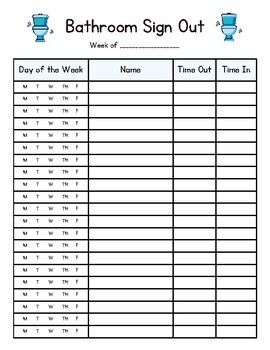Bathroom Sign Out Sheet By Emma Salsbury TPT