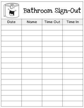 Bathroom Sign Out Sheet free Teaching Resources TPT