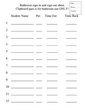 Bathroom Sign Out Sheet Pdf Fill Online Printable Fillable Blank 