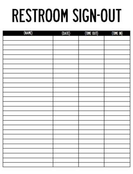 Bathroom Sign Out Sheet Printable