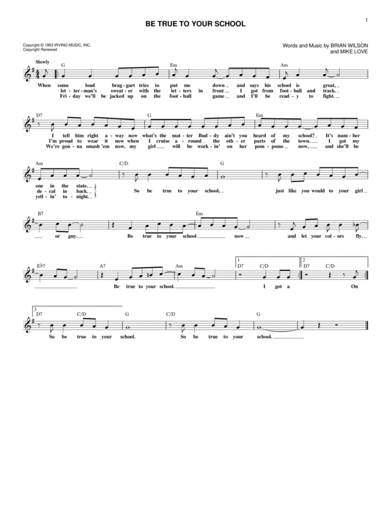 Be True To Your School By The Beach Boys Guitar Digital Sheet Music 
