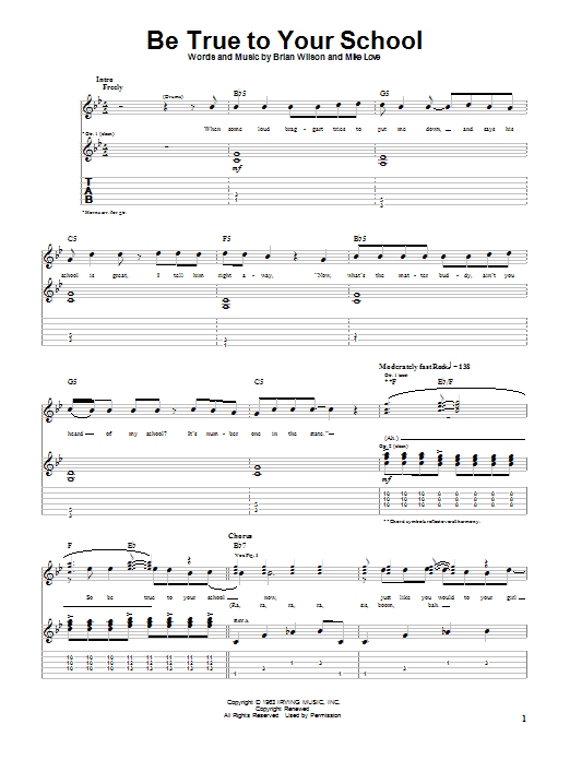 Be True To Your School By The Beach Boys Sheet Music For Guitar Tab At 