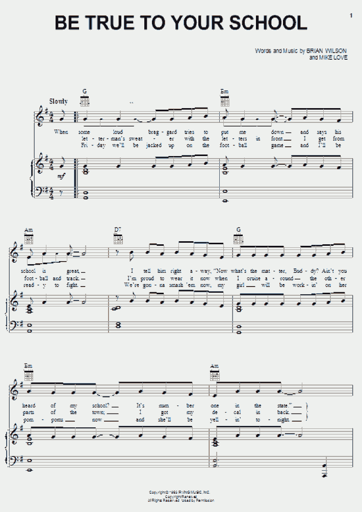 Be True To Your School Piano Sheet Music