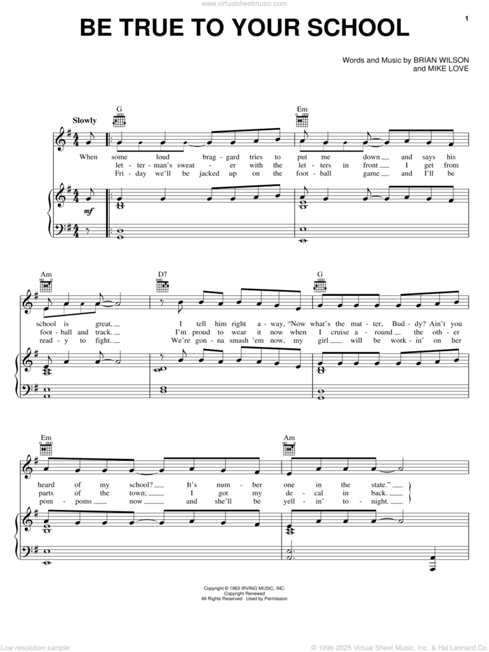Be True To Your School Sheet Music For Voice Piano Or Guitar