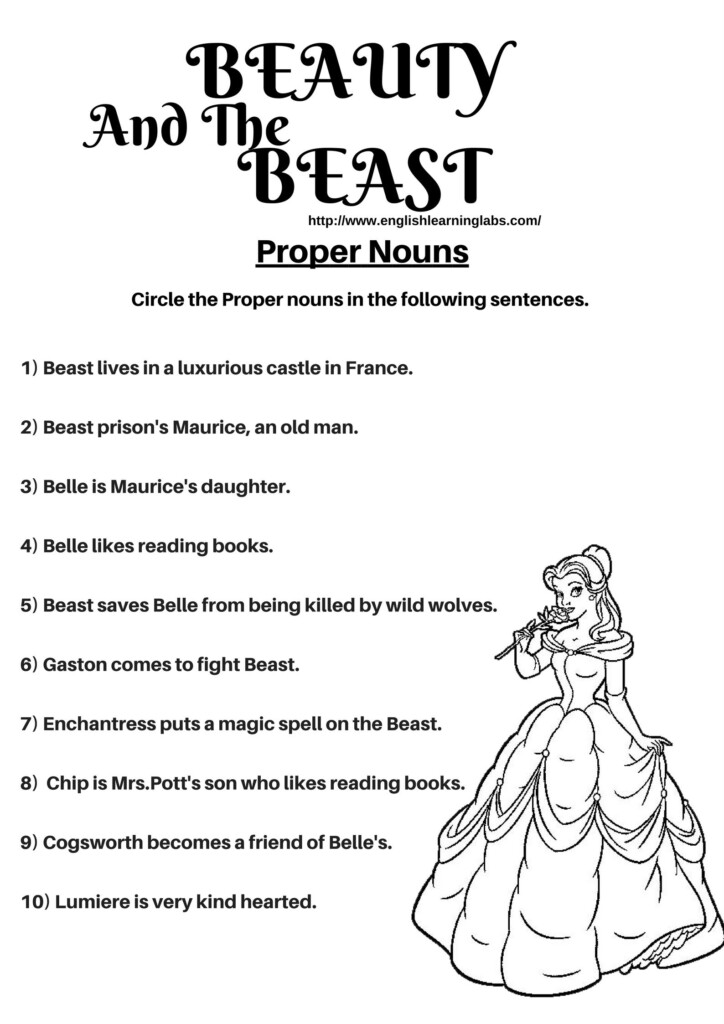 Beauty And The Beast Worksheet Proper Nouns Beauty And The Beast 