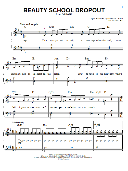 Beauty School Dropout By Frankie Avalon Sheet Music For Easy Piano At 