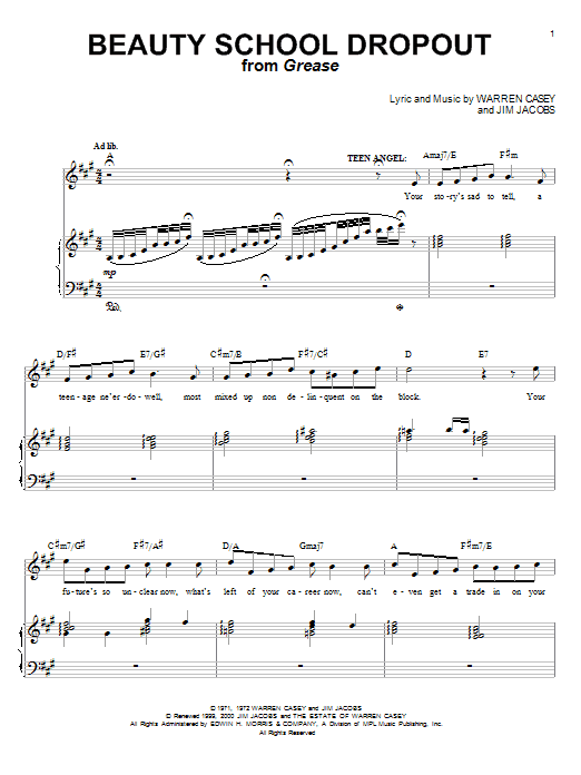 Beauty School Dropout By Frankie Avalon Sheet Music For Piano Vocal 