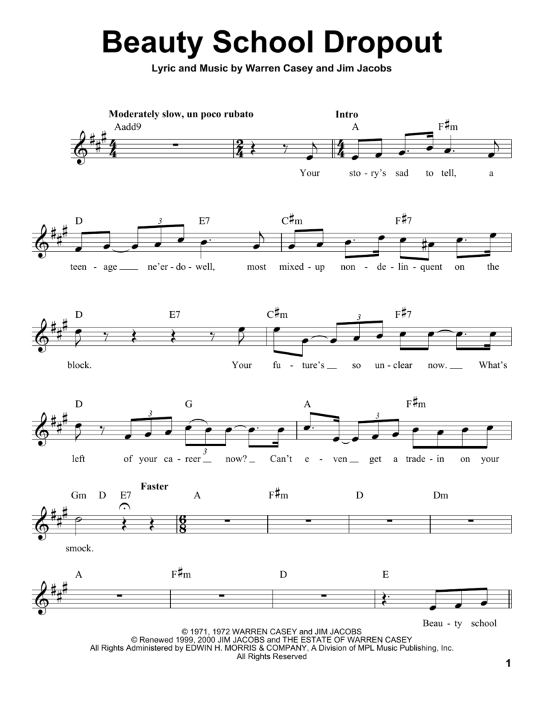 Beauty School Dropout By Warren Casey Sheet Music For Pro Vocal At 